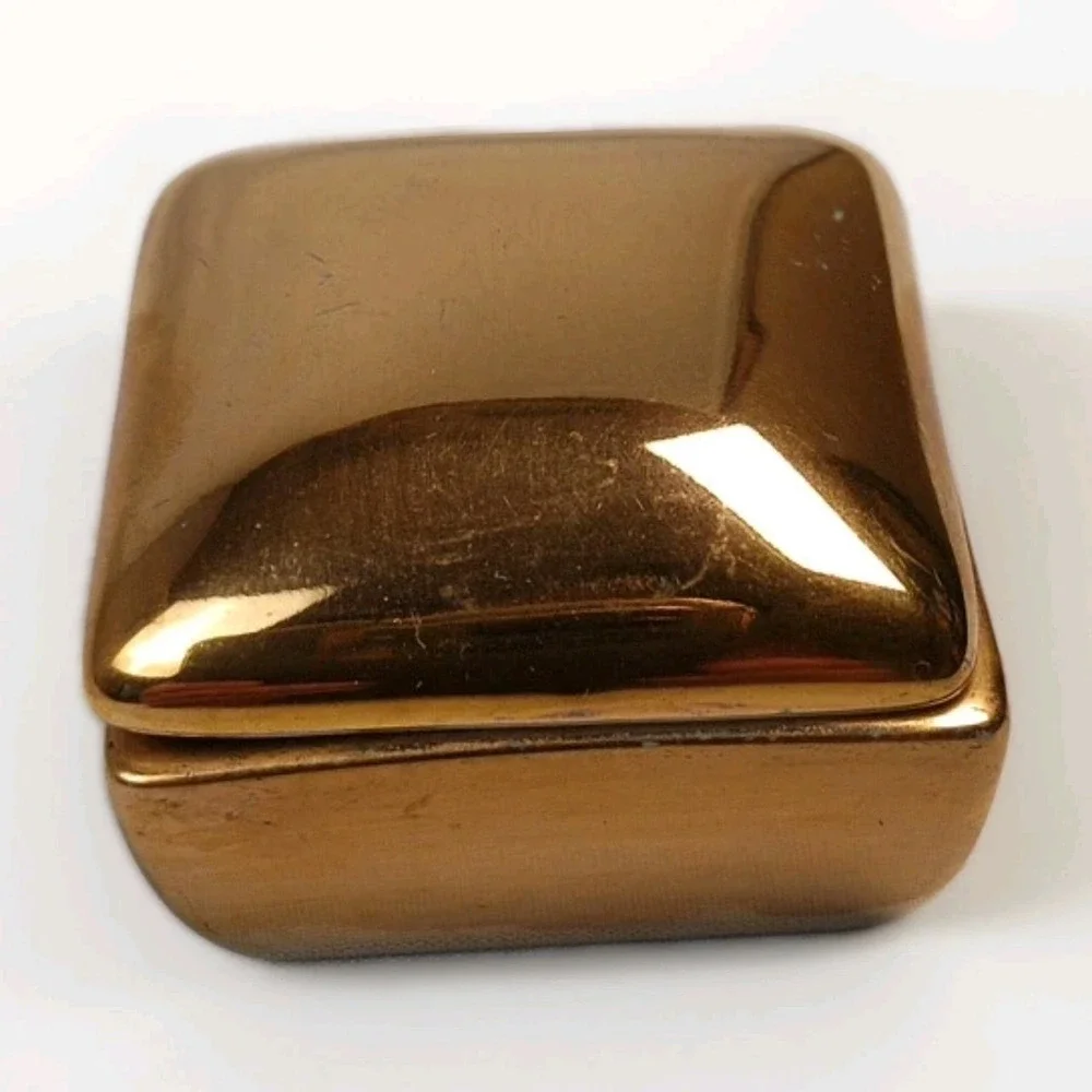 Fitz And Floyd Vintage Miniature Trinket Box, Gold Color Fine Porcelain